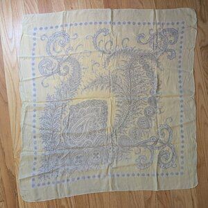 vintage 70s yellow paisley hair neck scarf rolled hem 31" x 29.5" square retro